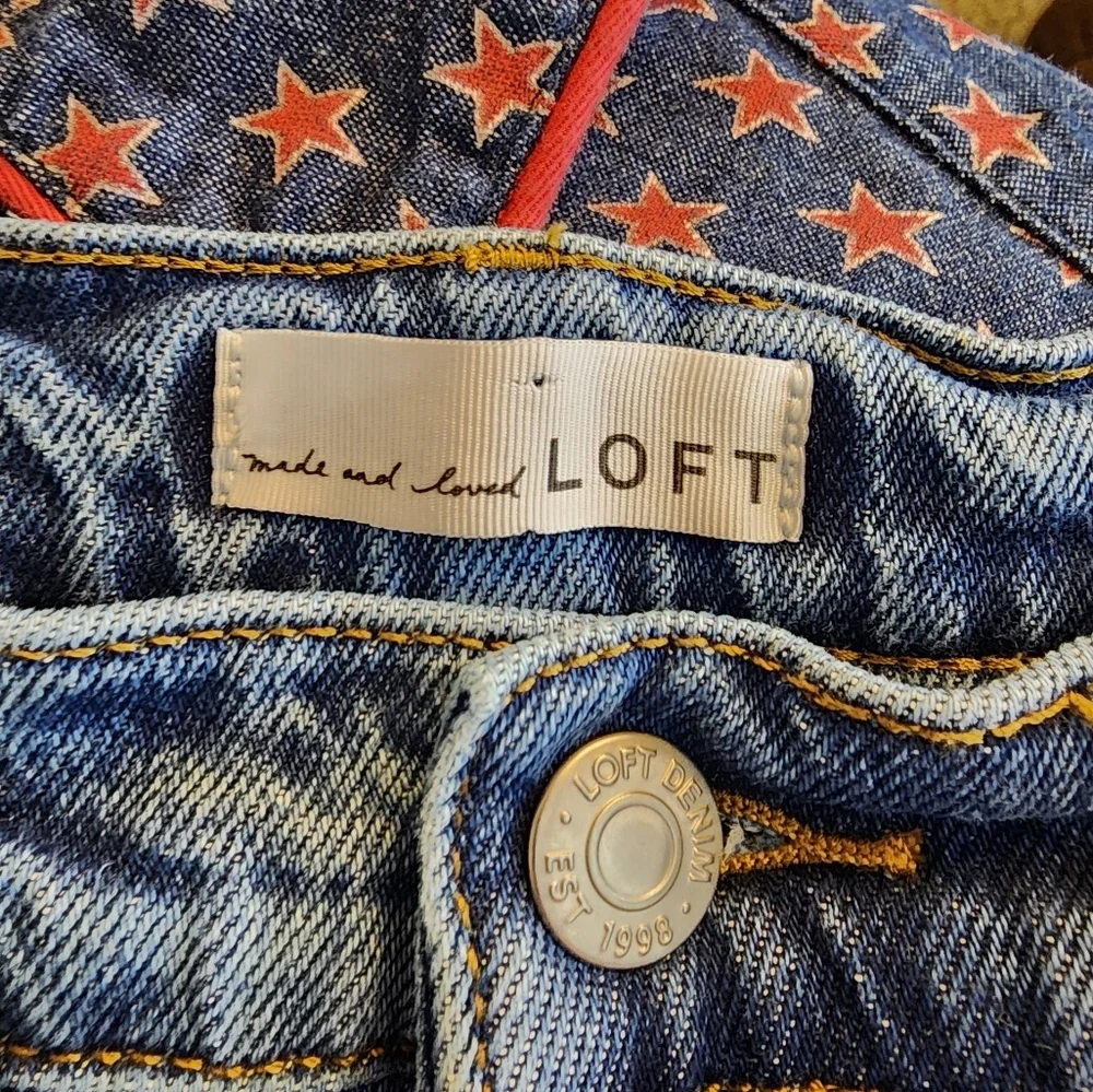 LOFT The Straight Cuffed Medium Blue Women's Jeans High Waist Summer Preppy - Picture 7 of 16